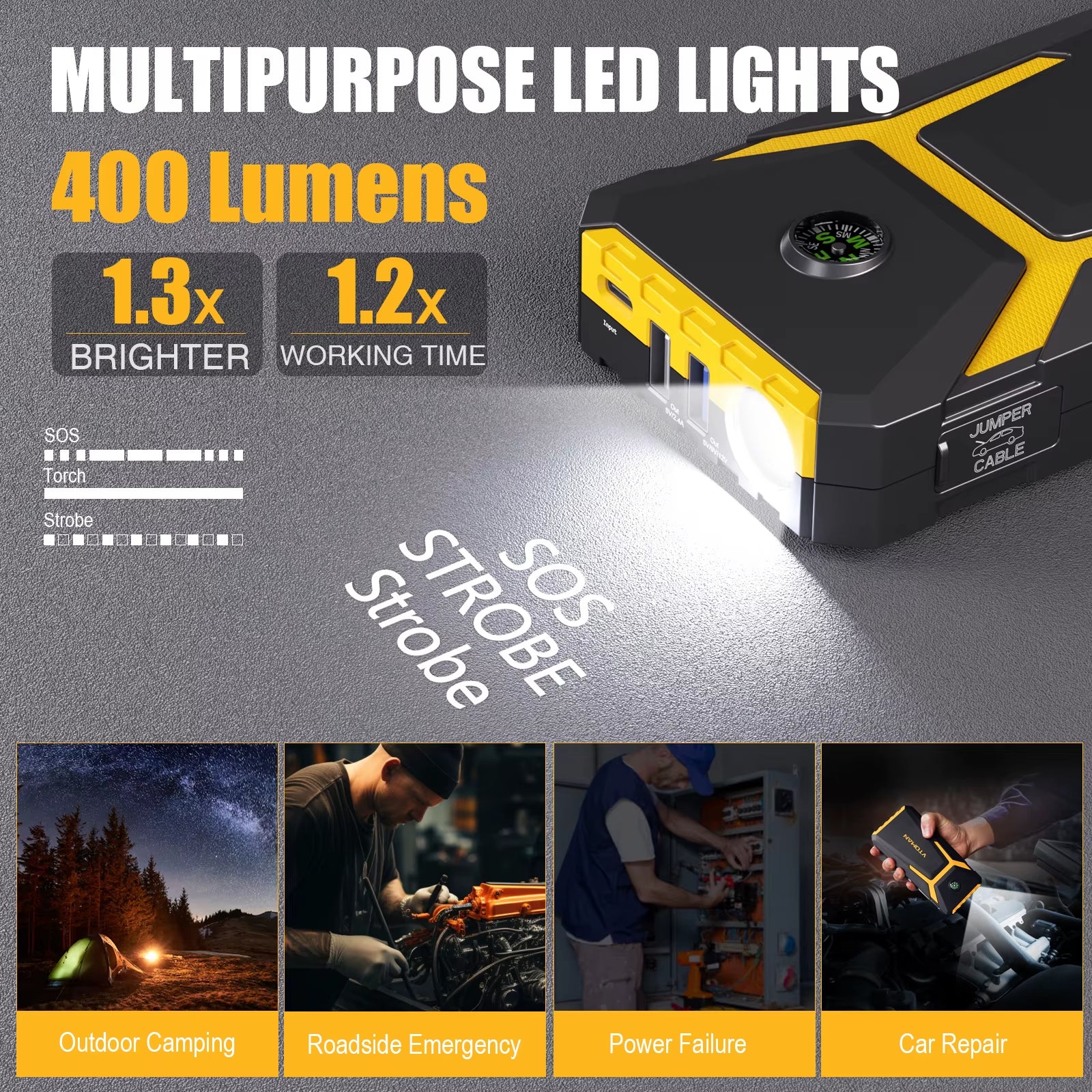 Unleash the Power with the V6 Pro 2000A Jump Starter & Power Bank - Your Ultimate Auto Emergency Companion!