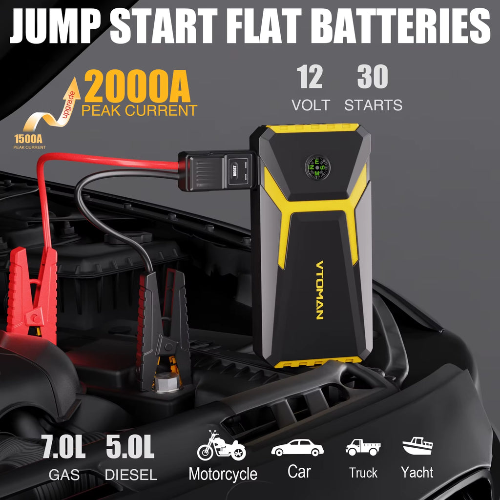 Unleash the Power with the V6 Pro 2000A Jump Starter & Power Bank - Your Ultimate Auto Emergency Companion!